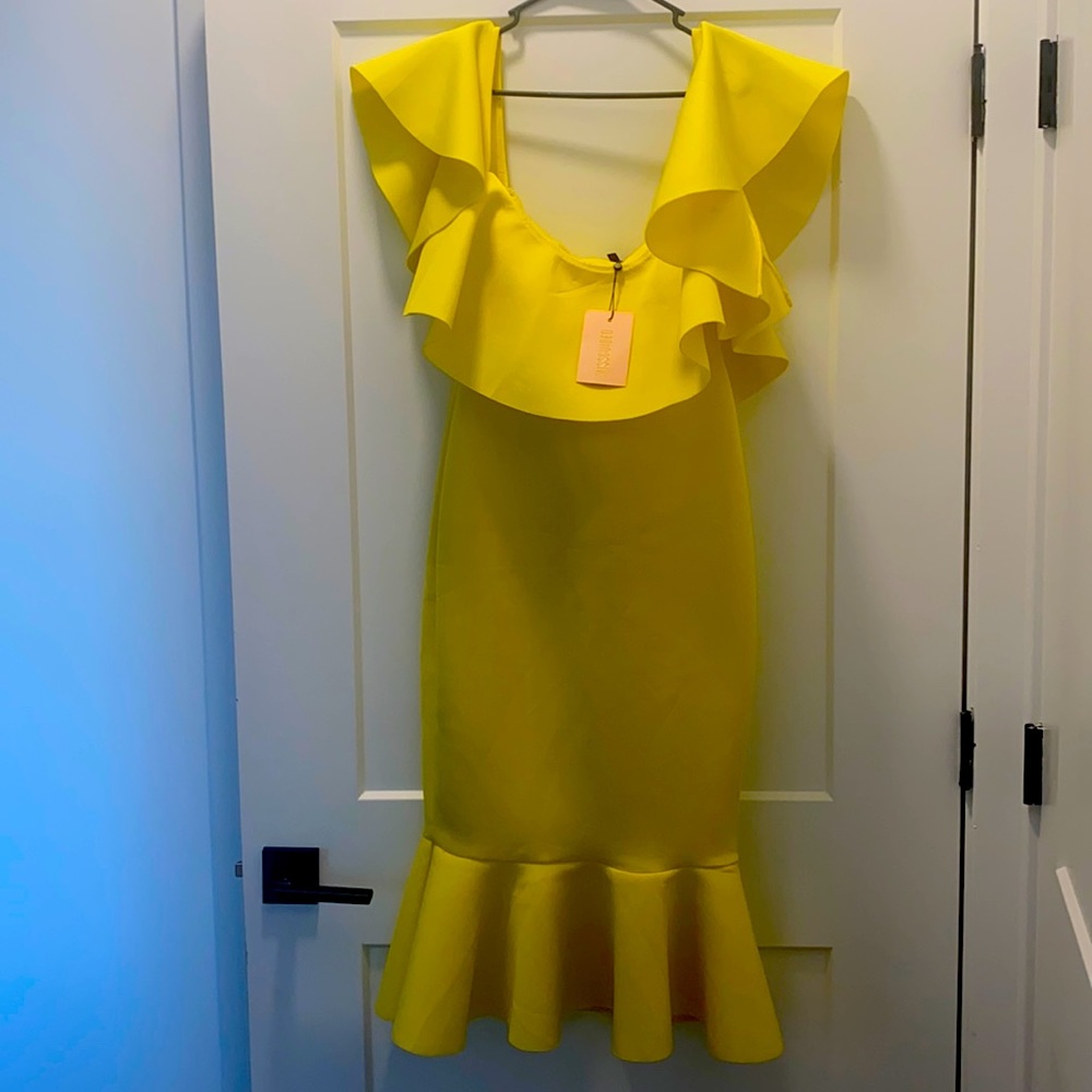 Yellow off the shoulder ruffled dress